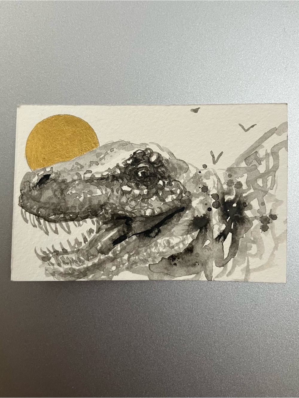 Original Trex Dino miniature realism painting dinosaur art sumi-e style USA